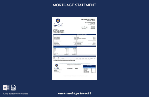 stile verificato Modello di estratto conto ipotecario della Iran Sina Bank Model
